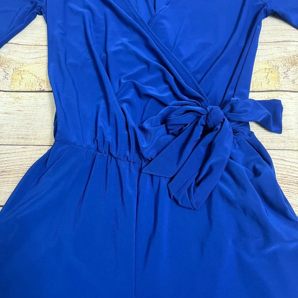 GoodTime USA NEW Womens Blue Solid Romper Jumpsuit Size Small‎ Long Sleeve V Cut